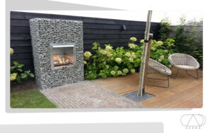 outdoor gabiony fireplace